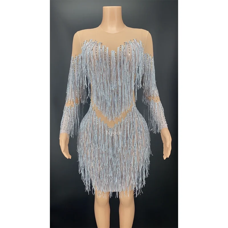 

7 Colors Sexy Sparkly Tassels Women Evening Dress Performance Costume Party Nightclub Outfit Dancer Show Stage Wear