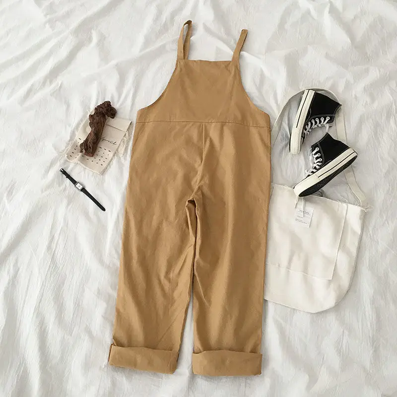 Summer New Loose Korean Straight Strap Pants Solid Color Simplicity All-match Youth Straight Pants Casual Fashion Women Clothing