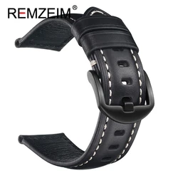 Handmade Genuine Cowhide Leather Watch Band in Green, Blue, and Brown - 20mm (Black)