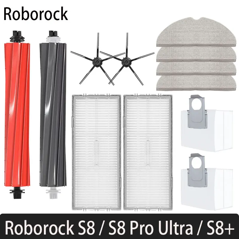For Roborock S8 Pro Ultra Accessories Side Brush Filter Mop Choth Dust Bags For Roborock S8/S8+ Vacuum Cleaner Spare Parts compatible for eufy g40 hybrid hybrid robot vacuum cleaner main side brush cover mop cloth rags hepa filter dust bags parts