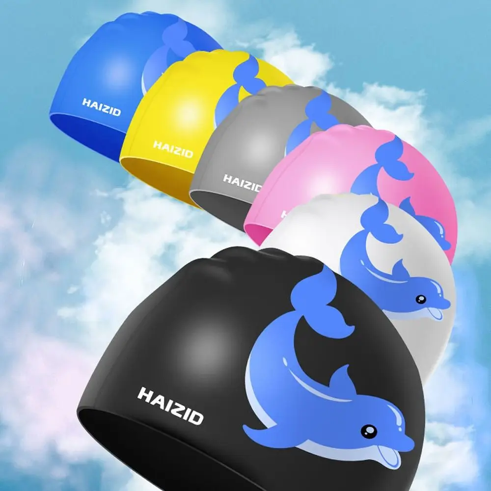 

Cartoon Dolphin Dinosaur Cherry Blossom Swimming Cap Silicone Waterproof Elastic Protect Ears Swimming Cap For Summer Swim Pool