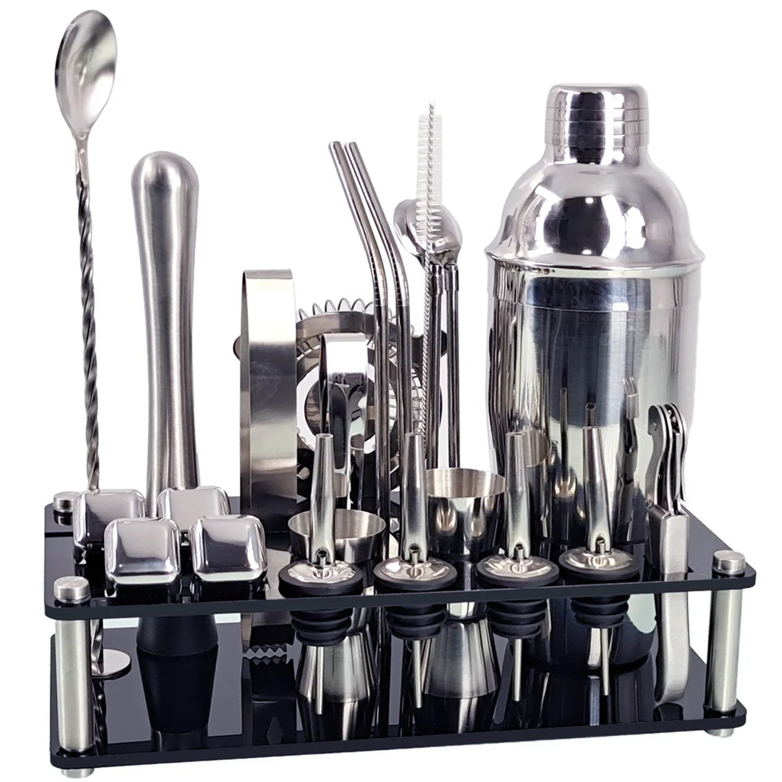 bartender-kit-23-piece-cocktail-shaker-set-of-stainless-steel-ice-grain-acrylic-stand-for-mixed-drinks-martini-bar-tools