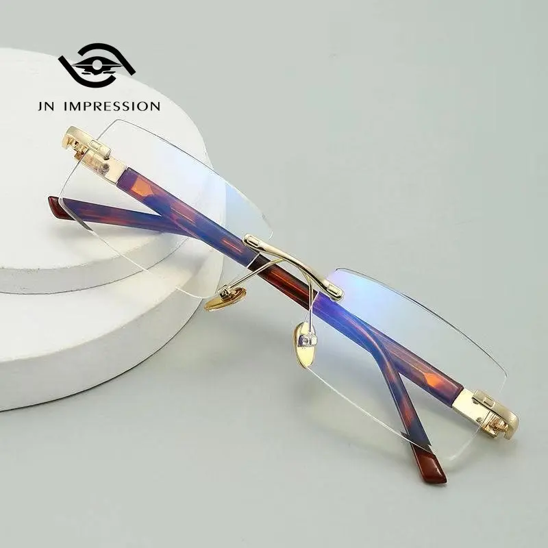 

JN IMPRESSION Frameless Anti-blue Light Reading Glasses for The Elderly Metal Square Small Frame Presbyopic Glasses
