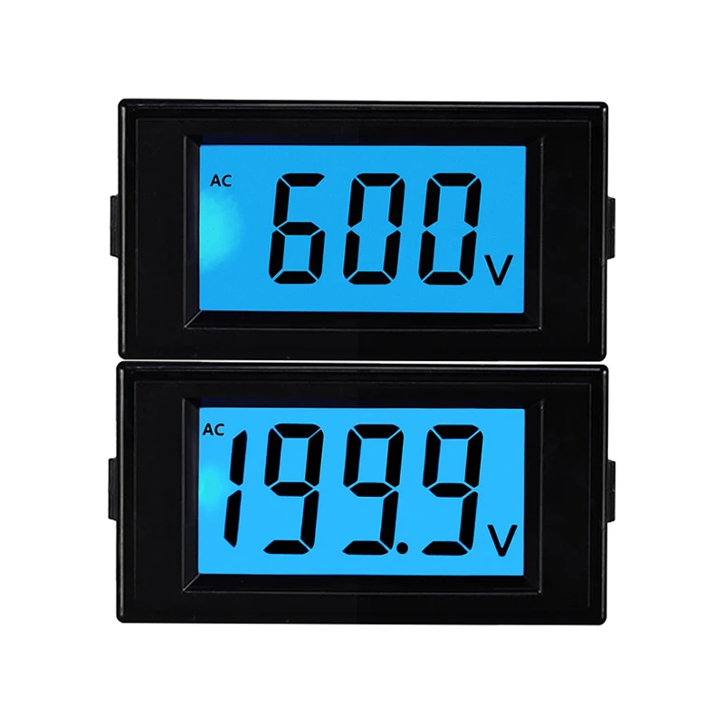 LCD-Display, Voltmeter, Bereich AC 0–200 V, 0–600 V, Panel-Display, blaue Hintergrundbeleuchtung, Arbeitsspannung AC oder DC 8–12 V, D69