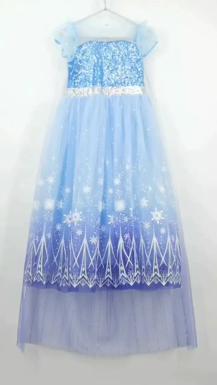 Kids Copslay Elsa LED Light Up Costume Girls Birthday Party Role Playing Princess Dress with Cape Fancy Carnival Halloween Dress