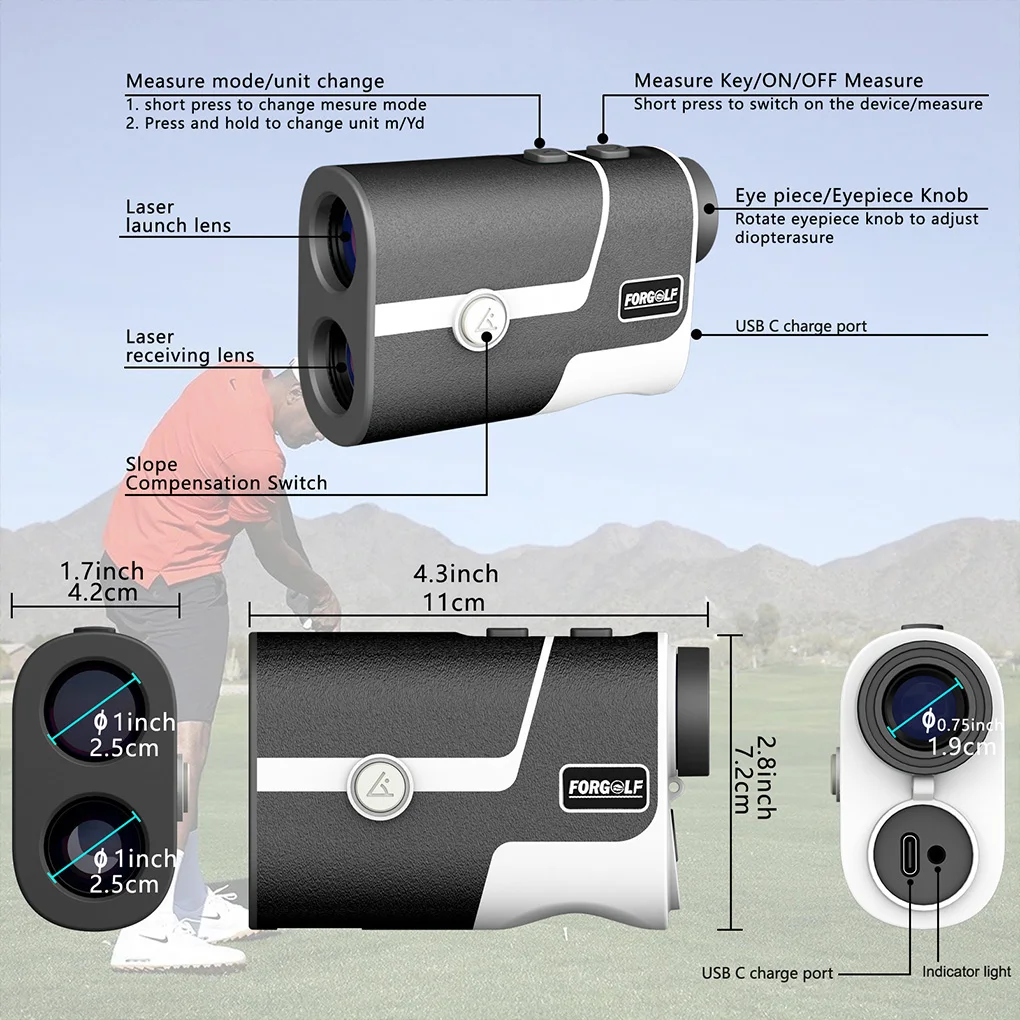 Golf Laser Rangefinder Outdoor Hunting Rechargeable 7X Magnification RangeFinder  With Slope Golf Accessories