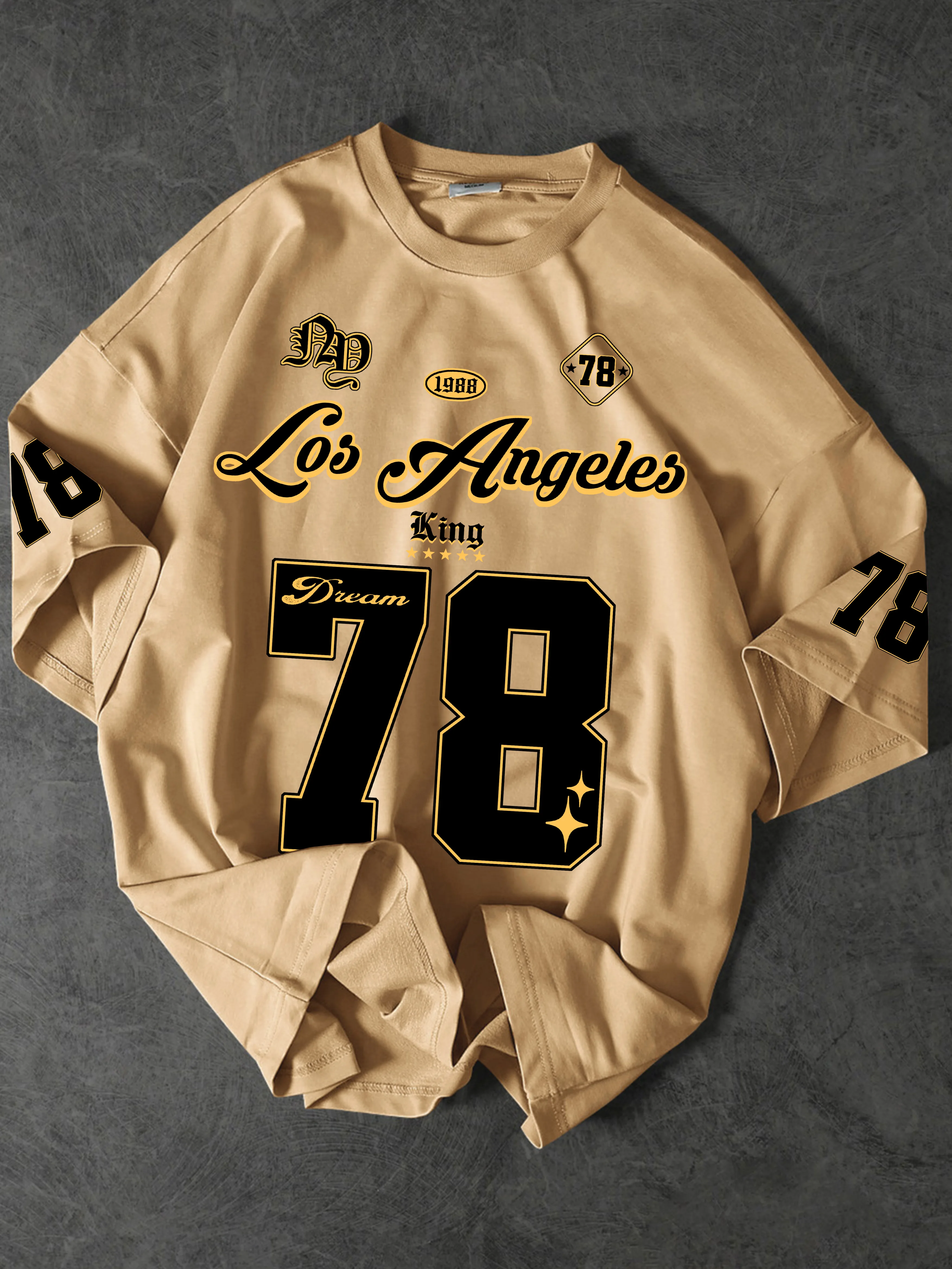 Herren Streetwear T-Shirt Los Angeles 78 Blocknummer Grafik-Print Rundhals Kurzarm Polyester-Oberteil mit 1988 Detail S-XXL – Detail 6