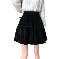 Autumn Winter Women Casual A-line Skirts Brown Velvet Ruffles Basic Mini Skirt Y2K Sweet Girl High Waist Pleated Skirt Plus Size - Image 3