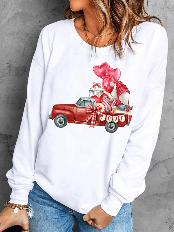 Valentine's Day Balloon Pickup Print Casual Sweatshirt Autumn Creativity Top Clothes Double Sleeve Pullover Comstylish Hoodies