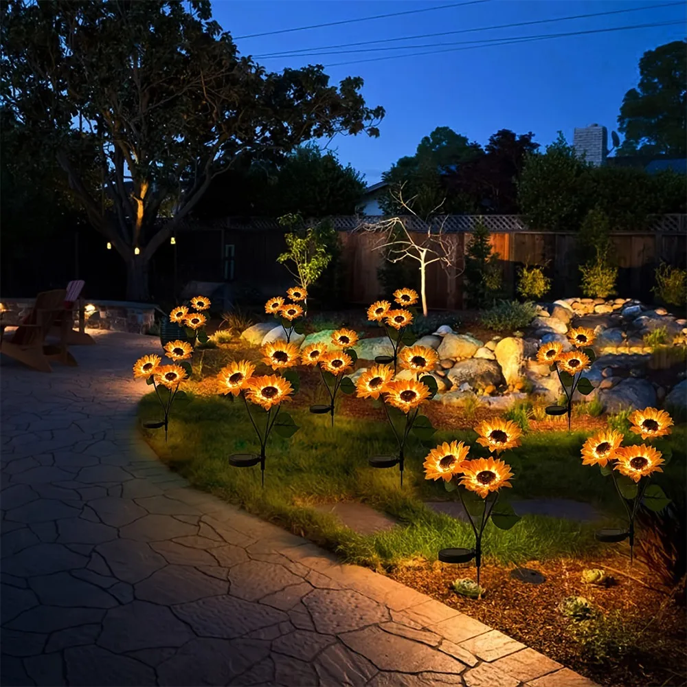 1/3 Head LED Solar Simulation Sunflower Lights Garden Yard Lawn Night Lights Landscape Lamp Home Decoration Flower Light 6