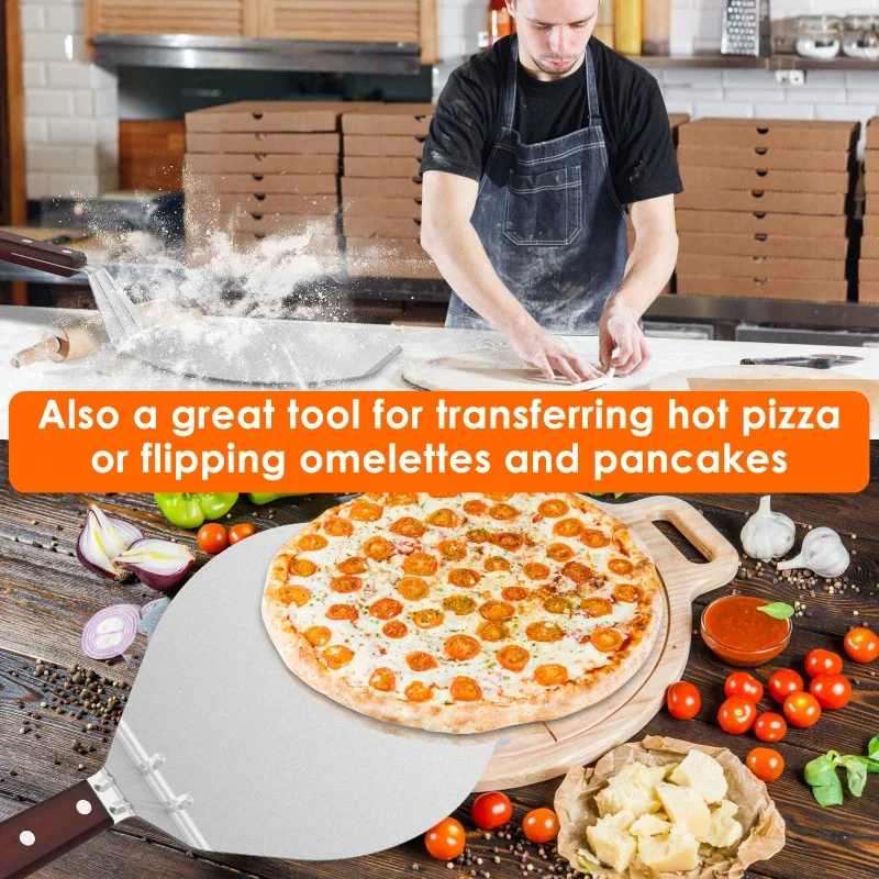 6.5/10inch Pizza Shovels Wooden Handle Stainless Steel Cake Shovel Pizza Shovel for Homemade Baking Bread Cake Tools