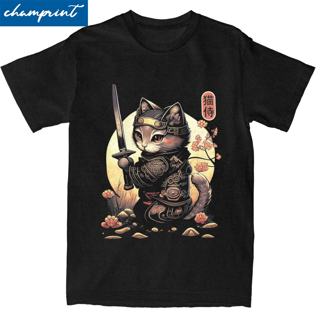 

Samurai Cat Kawaii T Shirts Men Women's Cotton Leisure T-Shirt O Neck Ninja Cat Tees Short Sleeve Clothes Plus Size