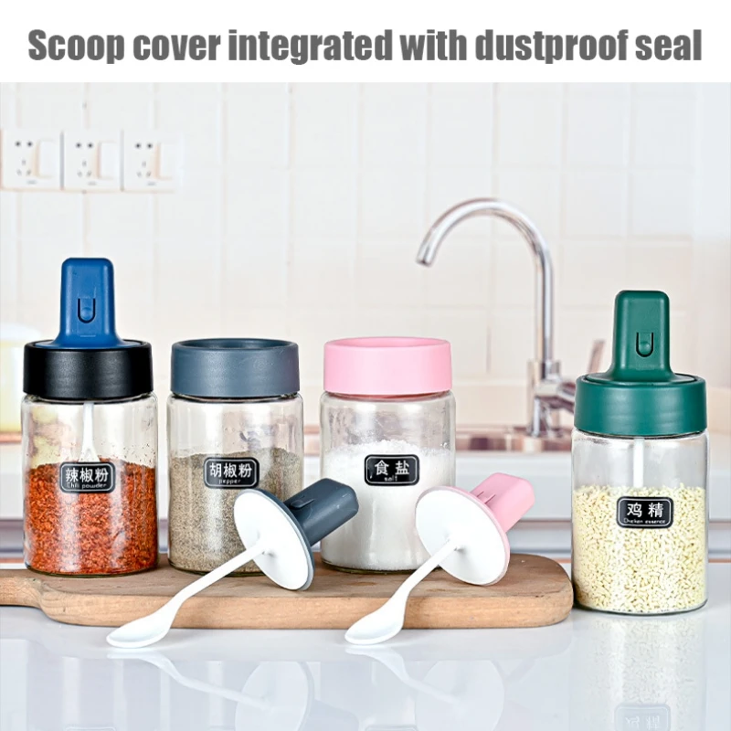 Scoop-Lid Integrated Telescopic Seasoning Jar Retractable Spoon Seal Design  Spice Container 