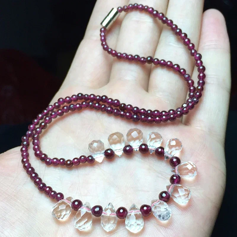 

JoursNeige Natural Garnet Beads Necklace White Crystal Raindrop Fashion Jewelry Bijoux Collares Collier Women Sweater Chains