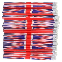 60 Pcs Colored Pattern Pencils England Flag Wooden Sketching Writing Drafting Bulk Solid Color Lead Pencils With Eraser School 1