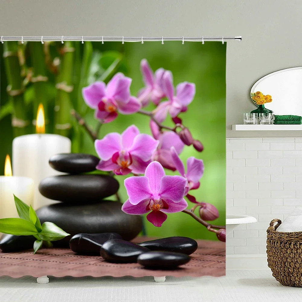 

Водонепроницаемая занавеска для душа с крючками, шторы для ванной комнаты в китайском стиле, прозрачные домашние украшения для купания, дзен-камень