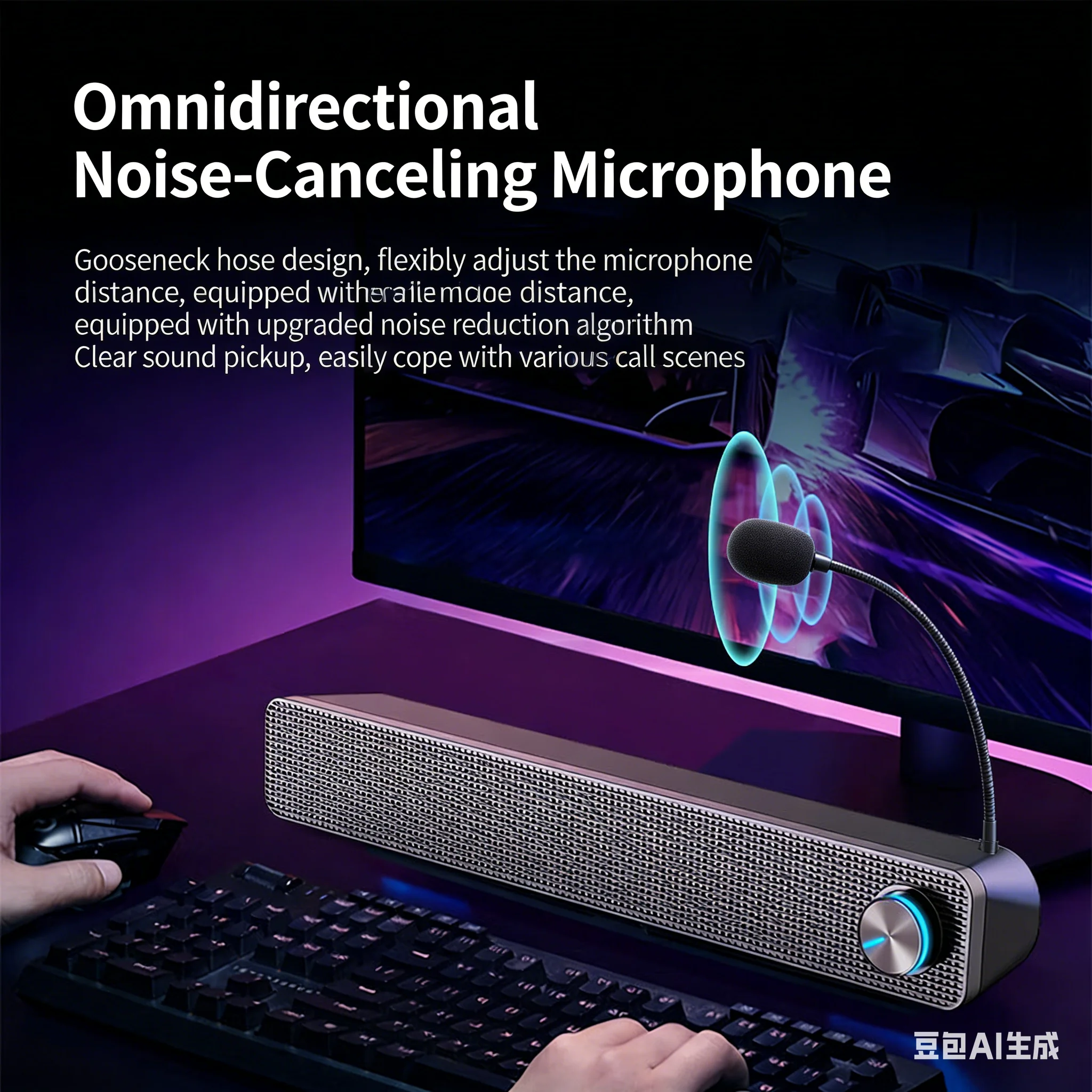 V-195 게이밍 사운드바, PC/PS5/Xbox용 유선&블루투스 스피커, RGB 라이트, 4유닛 스테레오 베이스, 3.5mm/USB, 음악/영화/게임 모드