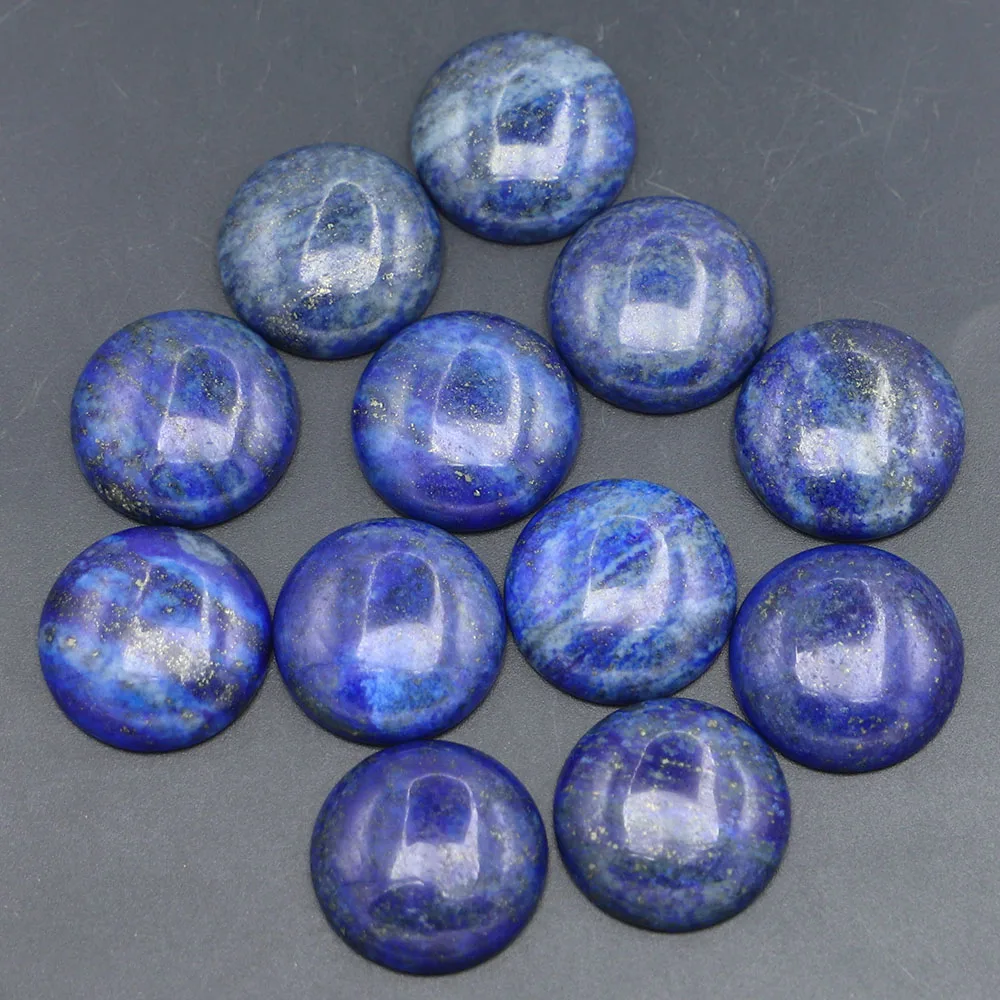 

25mm Natural Stone Round Cabochons Beads Lazurite Lapis Lazuli Fit Pendant Charm Ring Earring Women Men DIY Jewelry Making 12PCS