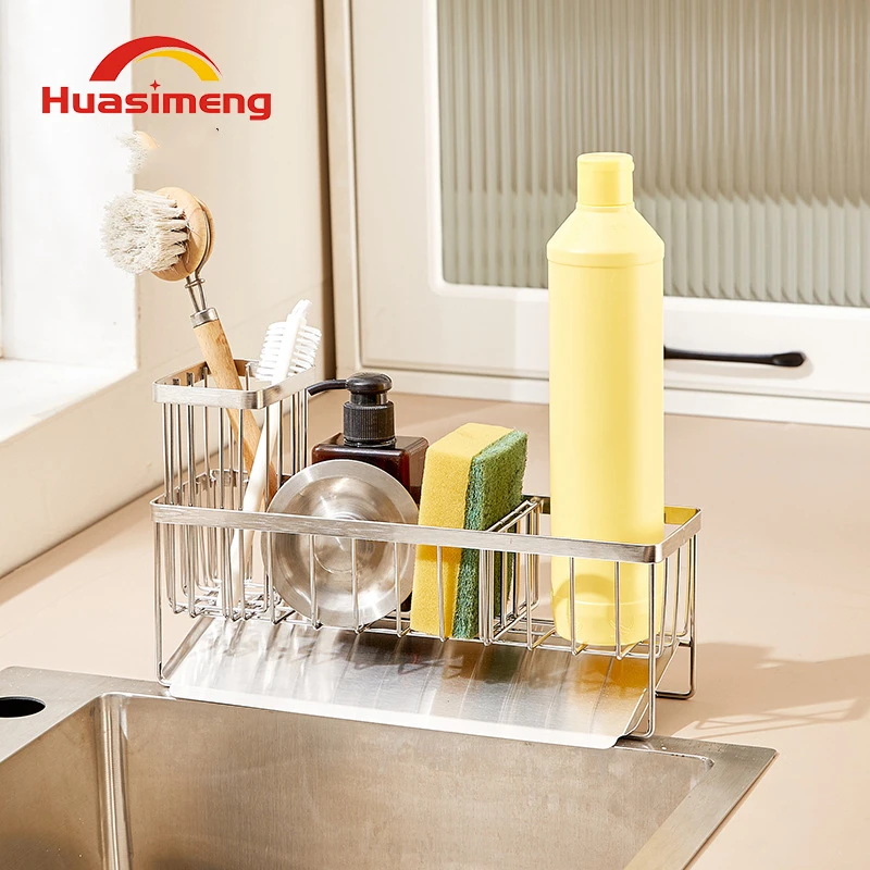 304 Stainless Steel Household Multifunctional Drainage Storage Rack Kitchen Sink Hand Soap Steel Wire Ball Cloth Storage Basket