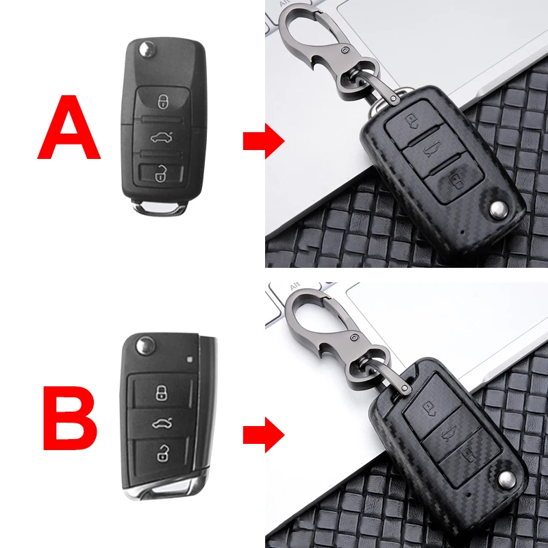 Key Case Key Case Cover Car Key Shell Carbon Car Key Cover For VW Bora Jetta POLO Golf 7 4 5 6 MK5 MK6 MK7 Passat b5 T-ROC Tiguan MK2-Keychain Bag