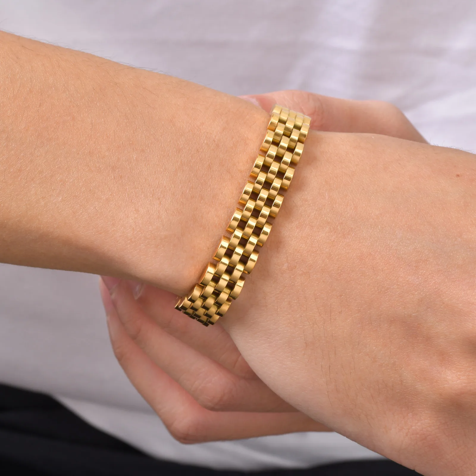 10MM Massives Gliederarmband für Männer und Frauen, Vergoldetes Edelstahl-Kettengliederarmband, Luxuriöses Schmuckgeschenk – Detail 3