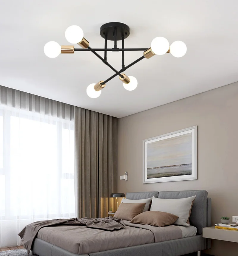 Modern Minimalist Nordic Semi Embedded Ceiling Chandelier Antique Gold Black White Colour Home Decoration Lamp Led Chandelier Ceiling Chandelier