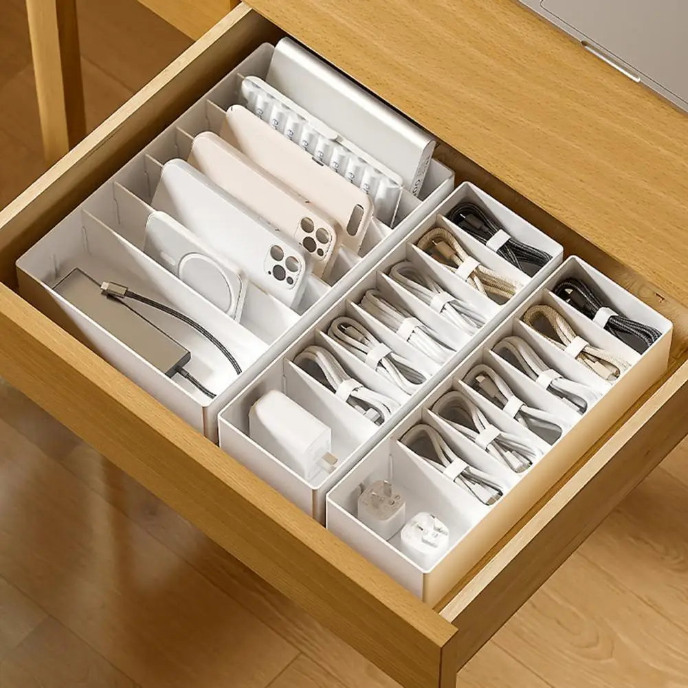 깔끔한 책상 보관함, 용량 케이블 정리함, 와이어 타이 포함, 다중 구획 보관용, 쌓을 수 있음