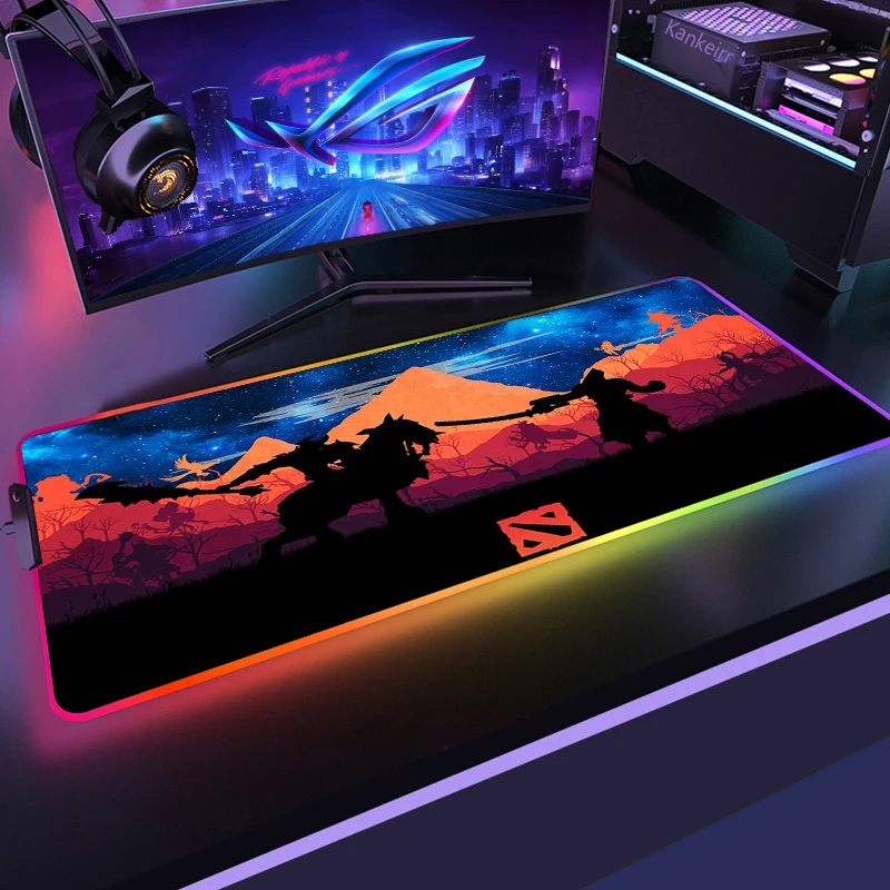 thumbnail image 1 of Alfombrillas de ratón 900x400 Dota2, alfombrilla de ratón LED para ordenador portátil XXL a la moda, alfombrilla de ratón RGB para juegos HD, alfombrilla grande XL para juegos de teclado de escritorio, 1 of 5