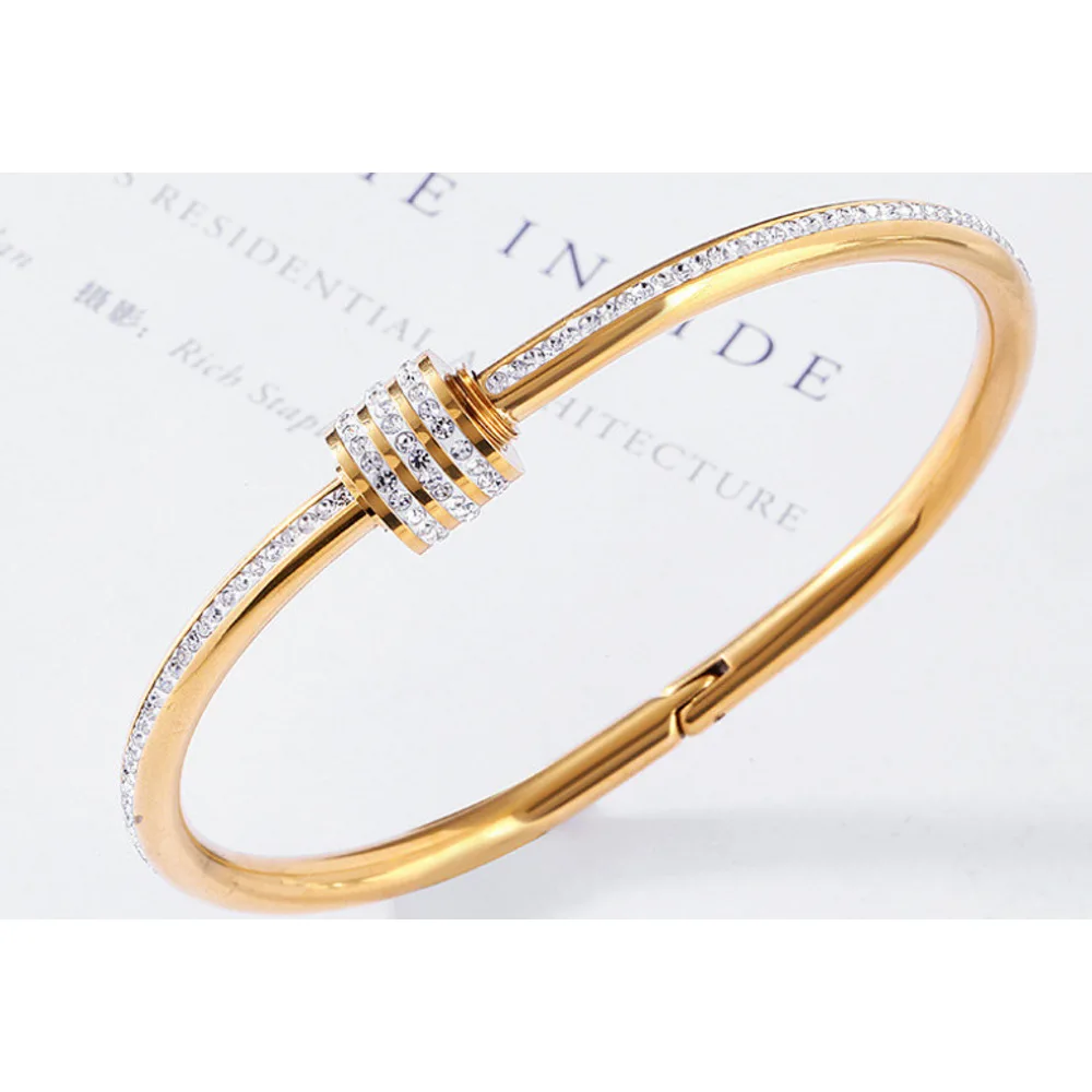 2PCS Xiao Man Waist New Steel Instagram Rose and Silver Simple Diamond Plated Gold Non fading Women's Bracelet_voghion.com