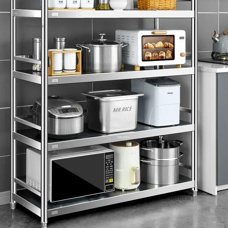 Stainless Steel Kitchen Cabinets Floor-standing Storage Shelves Microwave Storage Rack Multilayer Kitchen Cabinet Home Furniture