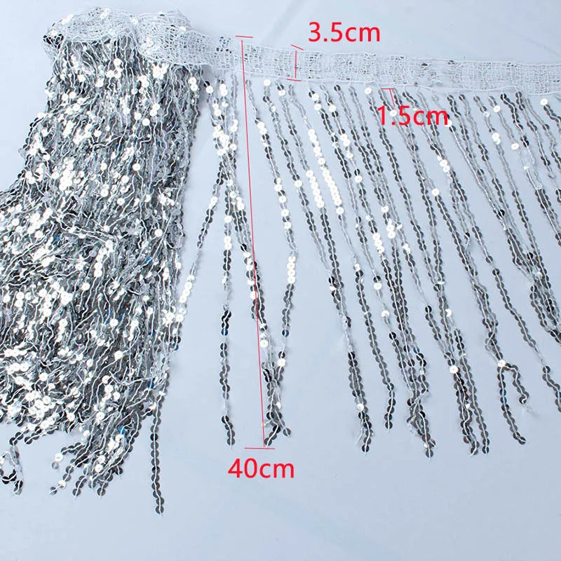 2야드/묶음 40CM 길이 금색 은색 스팽글 레이스 태슬 프린지 커튼 스커트 DIY 웨딩 의류 풀 드레스 액세서리