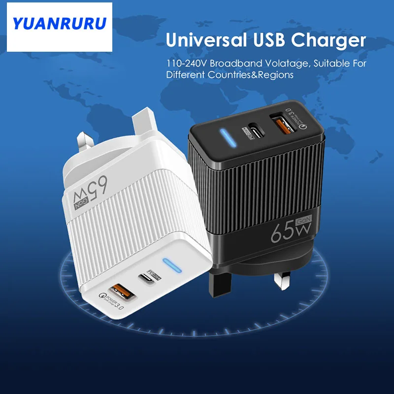 65WUSBtoTypeCAdapterEUUSUKPlugsMobileChargerPowerSupply