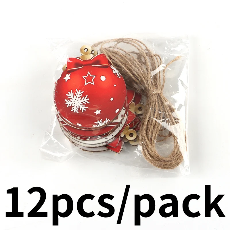 (12 Pcs/pack)7*5.7cm Christmas Tree Pendant Christmas Ball Wooden Chip Decoration Creative Party Xmas Tree Home DIY