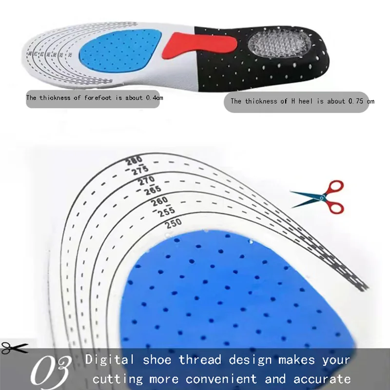 Description Picture 4 of itemCuttable Silicone Insoles for Shoe Men Women Orthotic Arch Support Sport Shoe Pad Soft Running Insert Cushion Memory Foam Insole