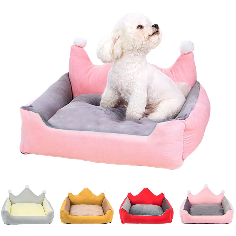 

Pet Small Medium Cat Dog Bed Soft Plush Kennel Mat Pet Accessories Washable Cat Dog Cushion Puppy House Pad Cute Crown Dog Bed