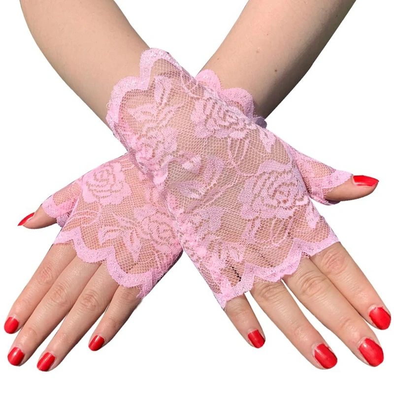 Gants Courts Femme Blancs Résille - Dos Main Chainettes Rétro Pin-up - Taille Unique - NEUF ÉTIQUETTE