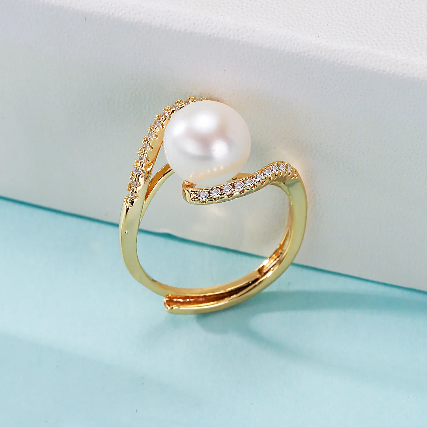 Real 14k Gold Jewelry Real Gold Balance Bar Natural Pearl Rings Women Luxury Femme Wedding Ring Bague Japanese Fine Jewelry Gift - 2