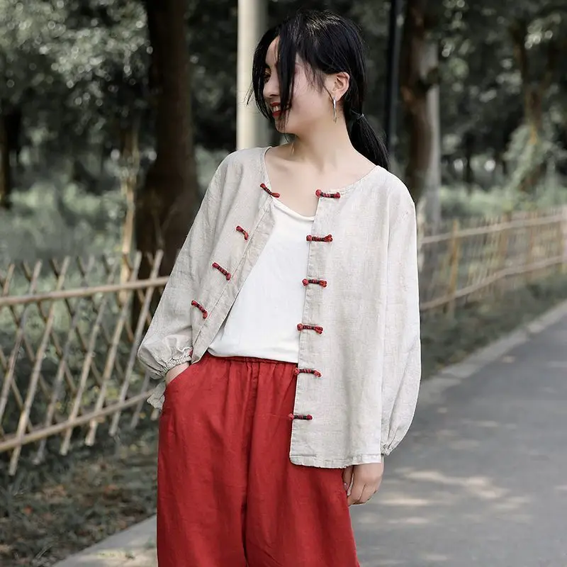 Pregnant Women's Retro Chinese Style Button Cotton And Linen Top Pregnant Women 2023 Spring and Autumn Shirt Maternity Top LF059 3