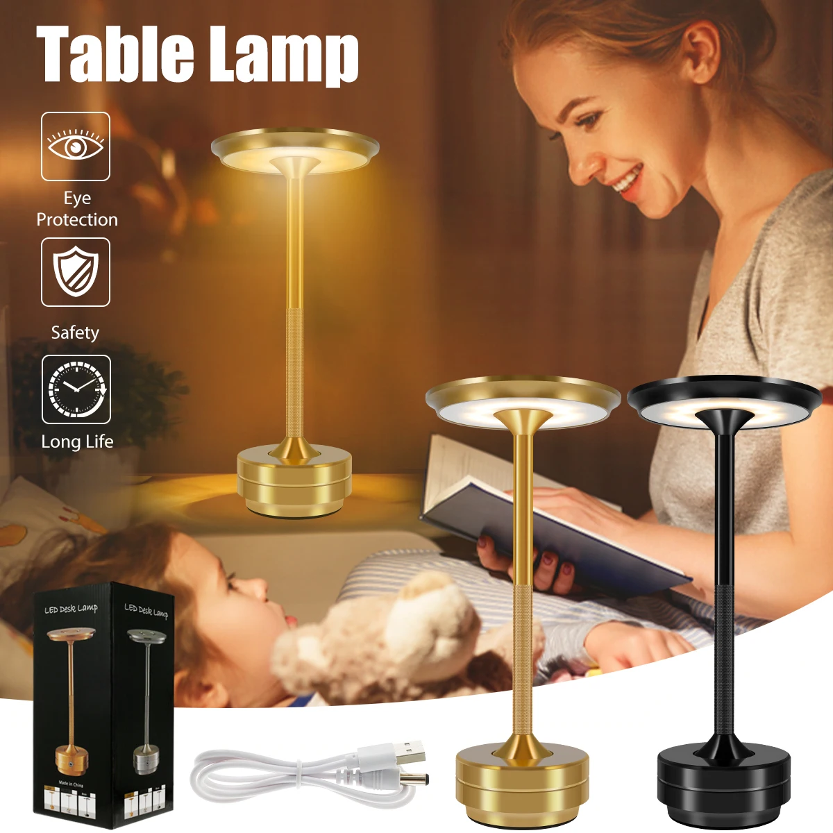

Simple charging desk lamp restaurant bar desk lamp dimming atmosphere retro portable charging touch USB desk lamp for Restaurant