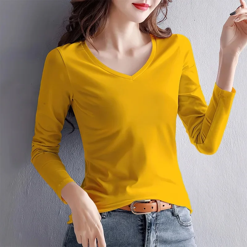 Yellow V-neck long sleeve
