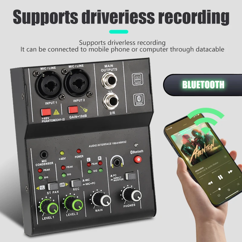 Audio Interface 2 Channels Professional portable Audio Interface sound card console mini USB MIXER Guitar Recording Studio Singing