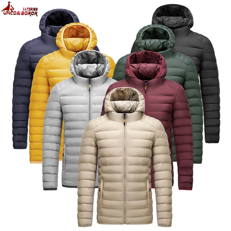 

Men's Lightweight Water-Resistant Hooded Puffer Varsity Jackets Outwear Gym Sports Running Camping Golf Military Bomber Coats