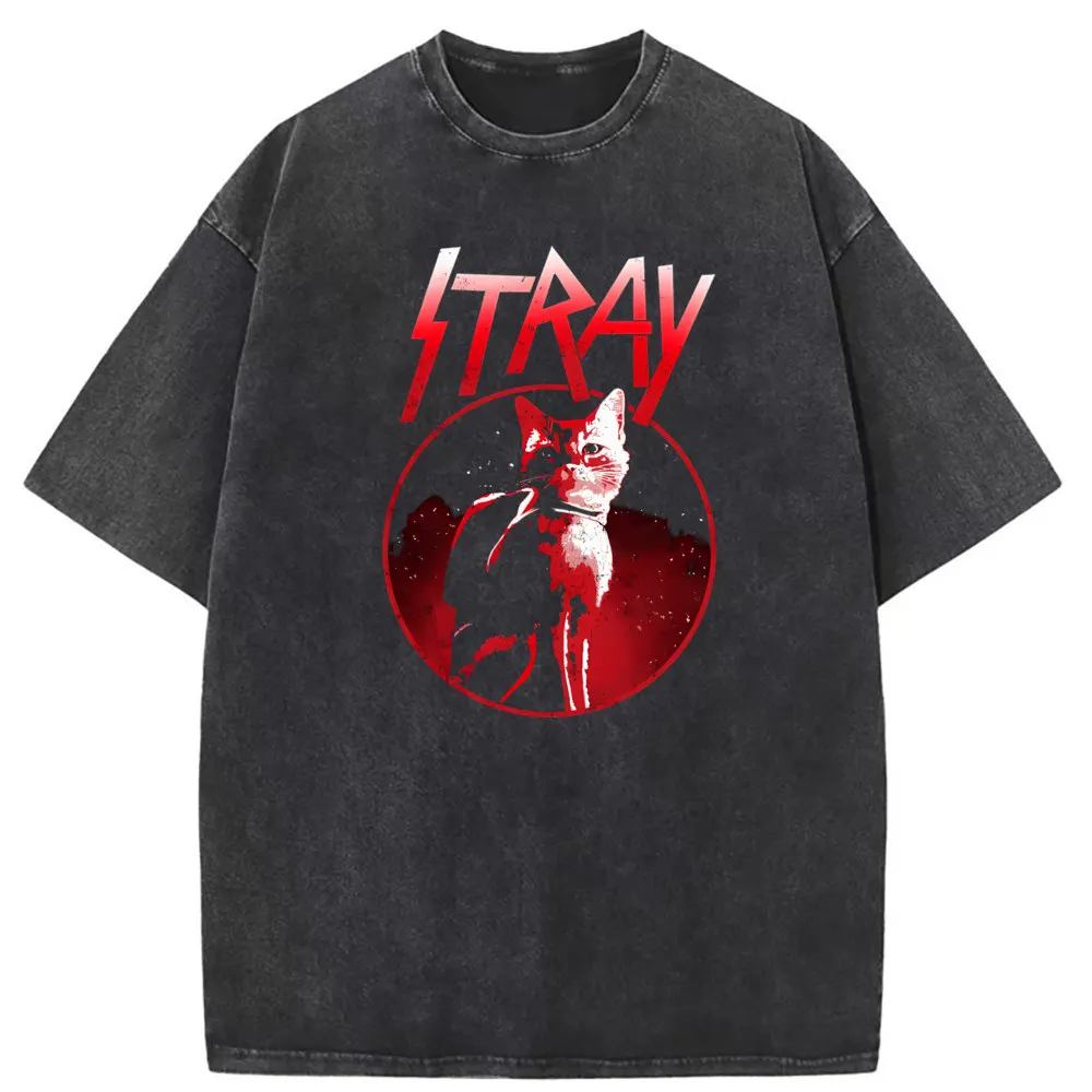 

El Gato Grunge T Shirt Hip Hop Men's Washed Tshirt Cat Cool Print Funny Tshirt for Men Sweatshirts Graphic Long Sleeve Clothing
