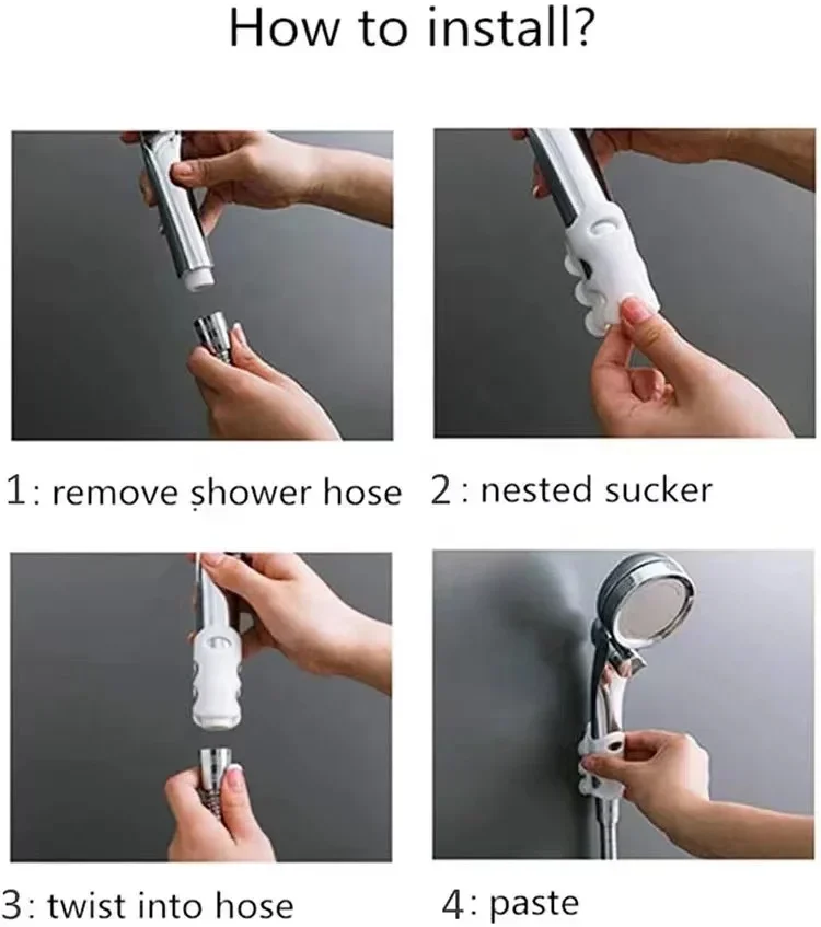 Shower Head Holder Punch-Free Shower Head Wall Mounting Bracket Silicone Suction Cup No Drill Need for Marble Glass Ceramic