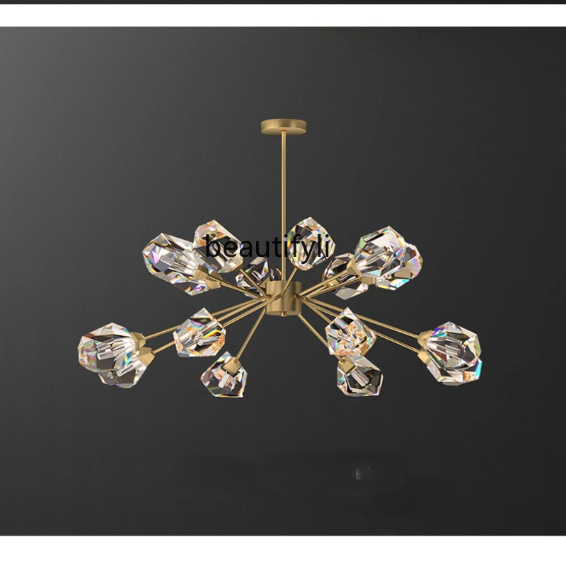 

yjAll-Copper Crystal Chandelier Light Luxury Lamp in the Living Room Post-Modern Simple Hong Kong Style Elegant Restaurant Lamps
