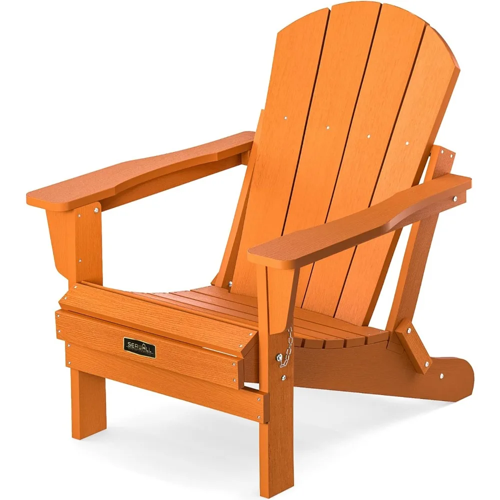 SERWALL Folding Adirondack Chair Patio Outdoor Adirondack Chairs Weather Resistant for Patio Fire Pit & Lawn Furniture - Orange