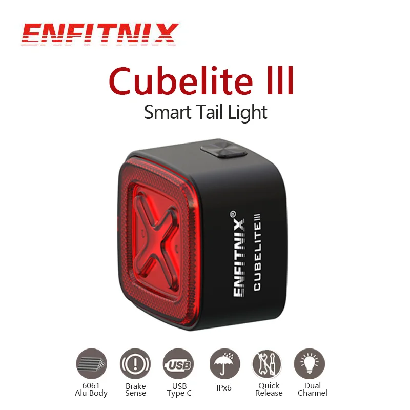 Enfitnix Cubelite III Smart Tail Light Bicycle Brake Warning Light Ultra Bright Rear Light USB Charge Led Night Warning Light I.509502755