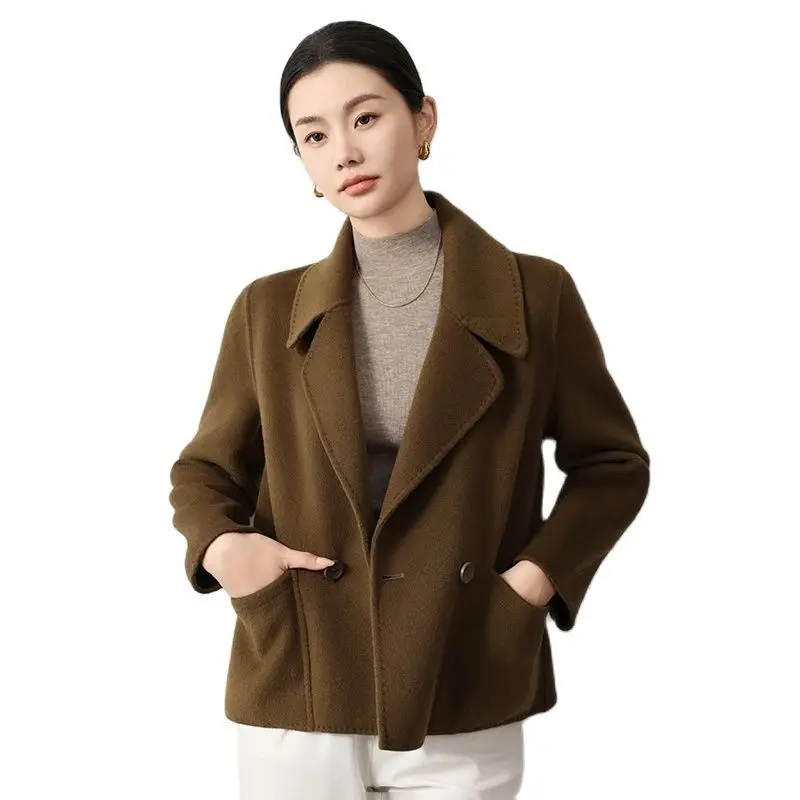 Autumn Winter Double Sided Woolen Jacket Short Chic Mother Clothing 100% Pure Wool Coat Suit Collar Woolen Coat