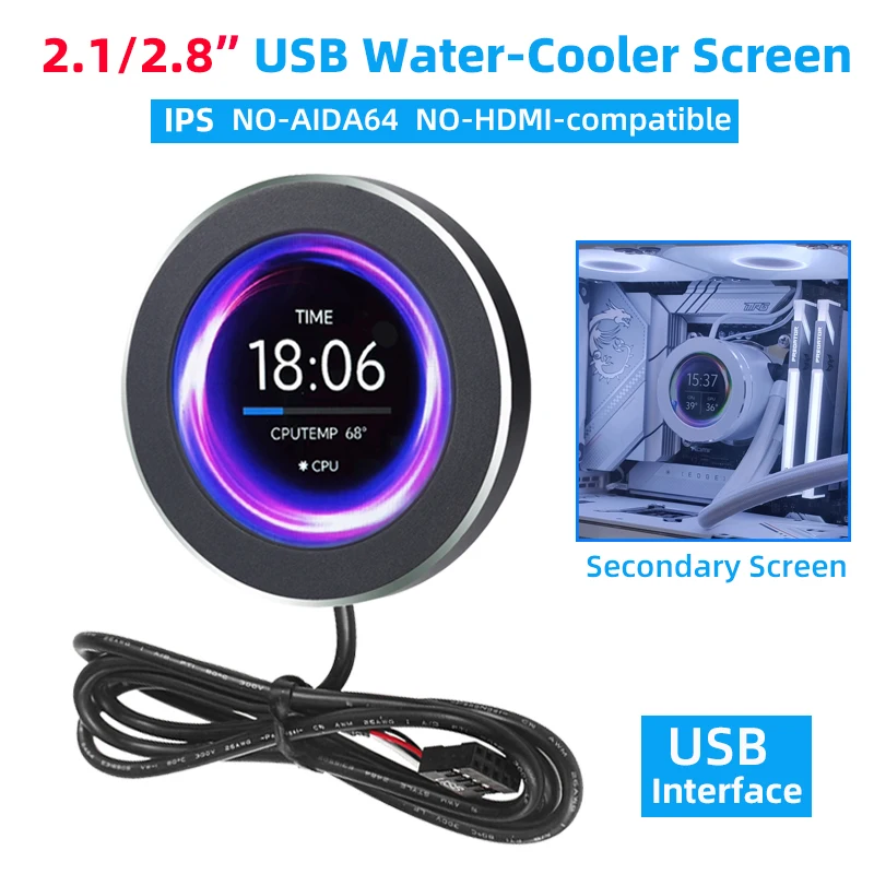 Tela Secundária Refrigerada a Água Ips 480×480 para Mesa pc Computador Windows Round Display com Caixa Cnc Aida64 Livre 21 Polegadas 28 Polegadas