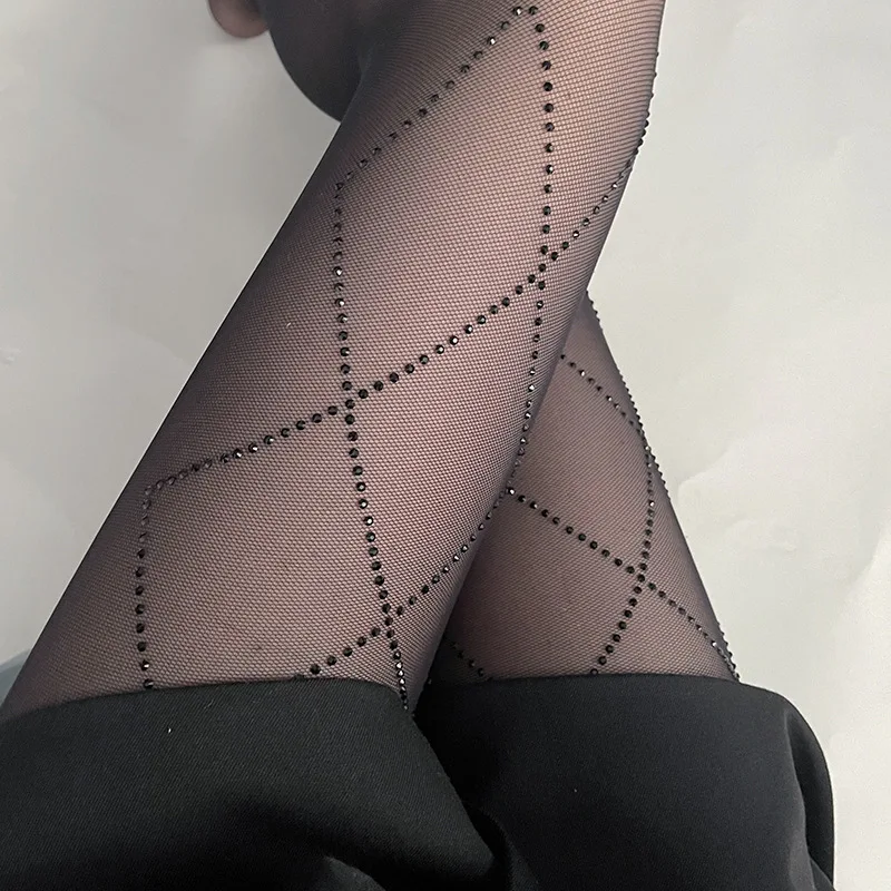 

New spring summer Sexy Women Mesh Glitter Up Thigh High Stockings Rhinestone Fishnet Pantyhose Diamond Large Grid Hosiery